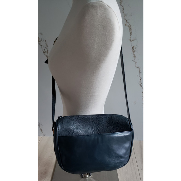 VTG Chance Encounters Purse Navy Leather Crossbody Bag Made in Korea Snake Skin - Picture 1 of 6